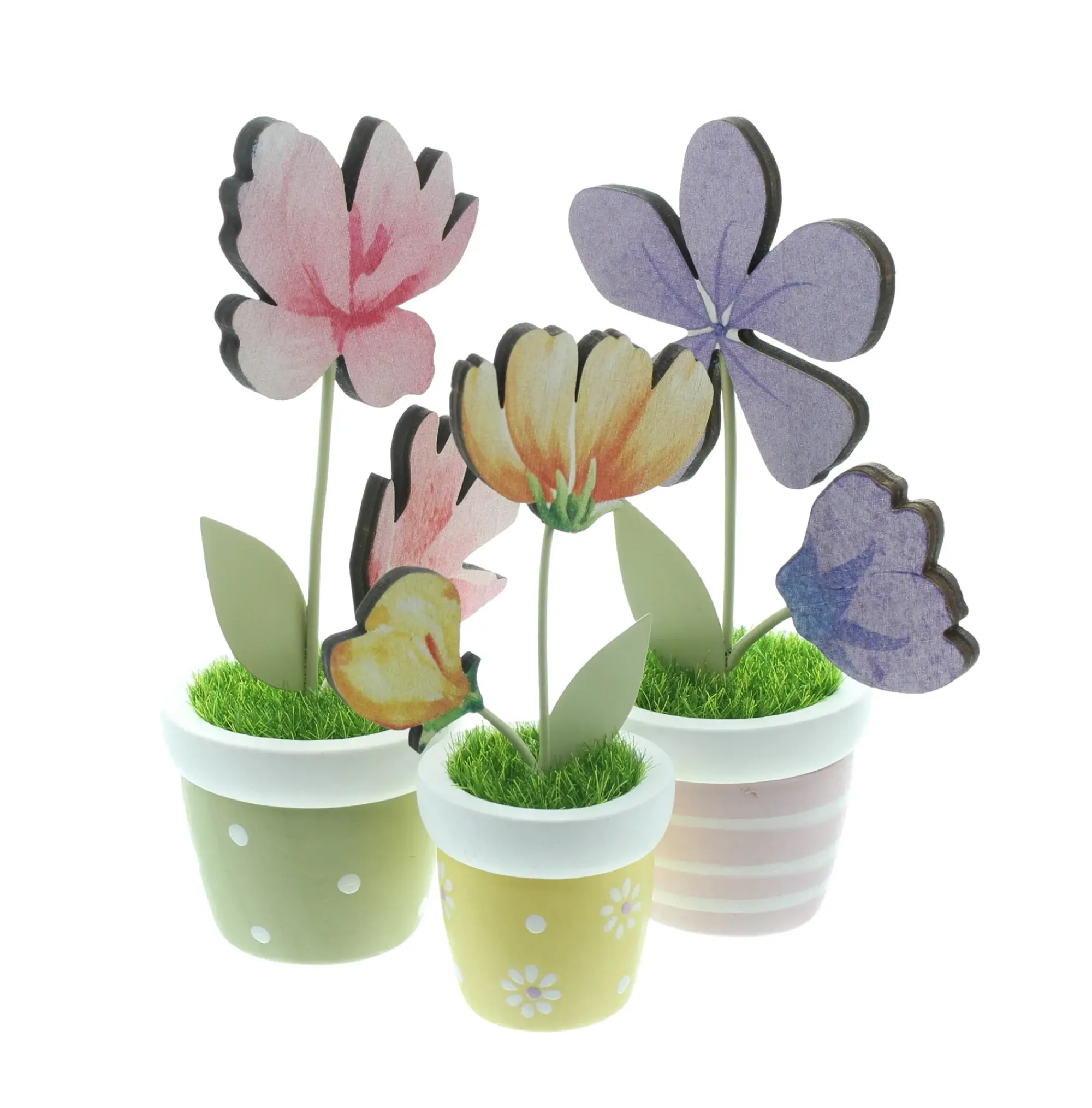 Kunstpflanzen|Frank Handels GmbH & Co. KG Blumendeko "Bunte Töpfchen", 3er Set