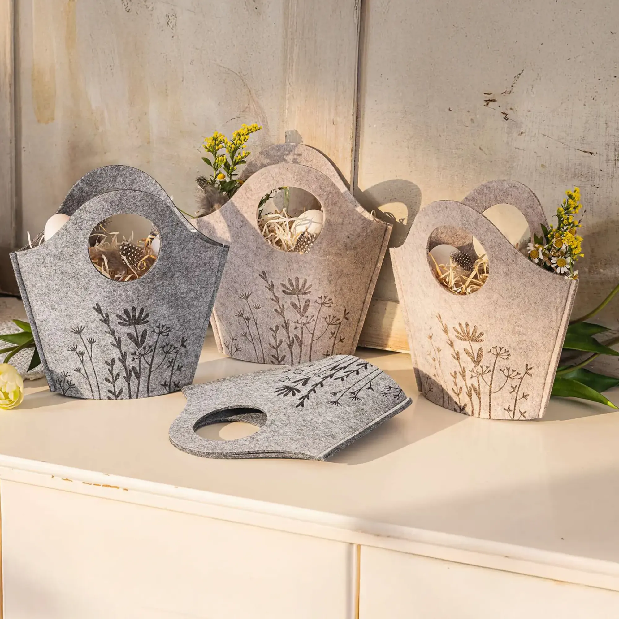 Geschenktaschen|Wohnzimmer|Frank Handels GmbH & Co. KG Filztasche "Blumenwiese", 4er Set