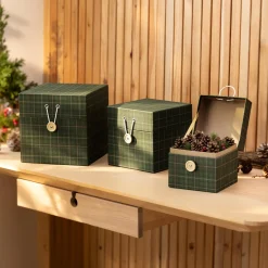 Geschenktaschen & -Säckchen|Geschenkboxen|Frank Handels GmbH & Co. KG Geschenkbox "Grün kariert", 3er Set