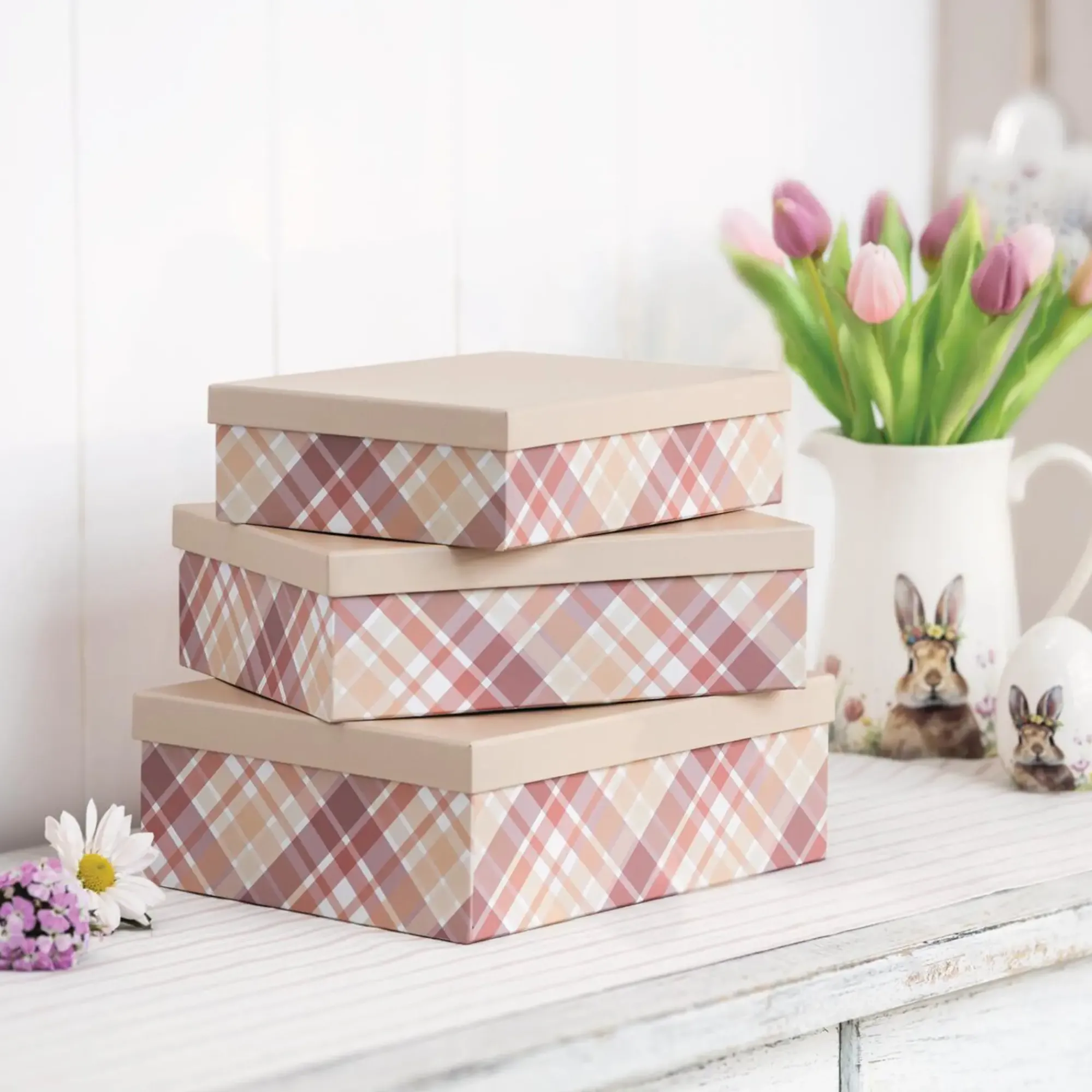 Geschenktaschen & -Säckchen|Geschenktaschen|Frank Handels GmbH & Co. KG Geschenkbox "Kariert", 3er Set