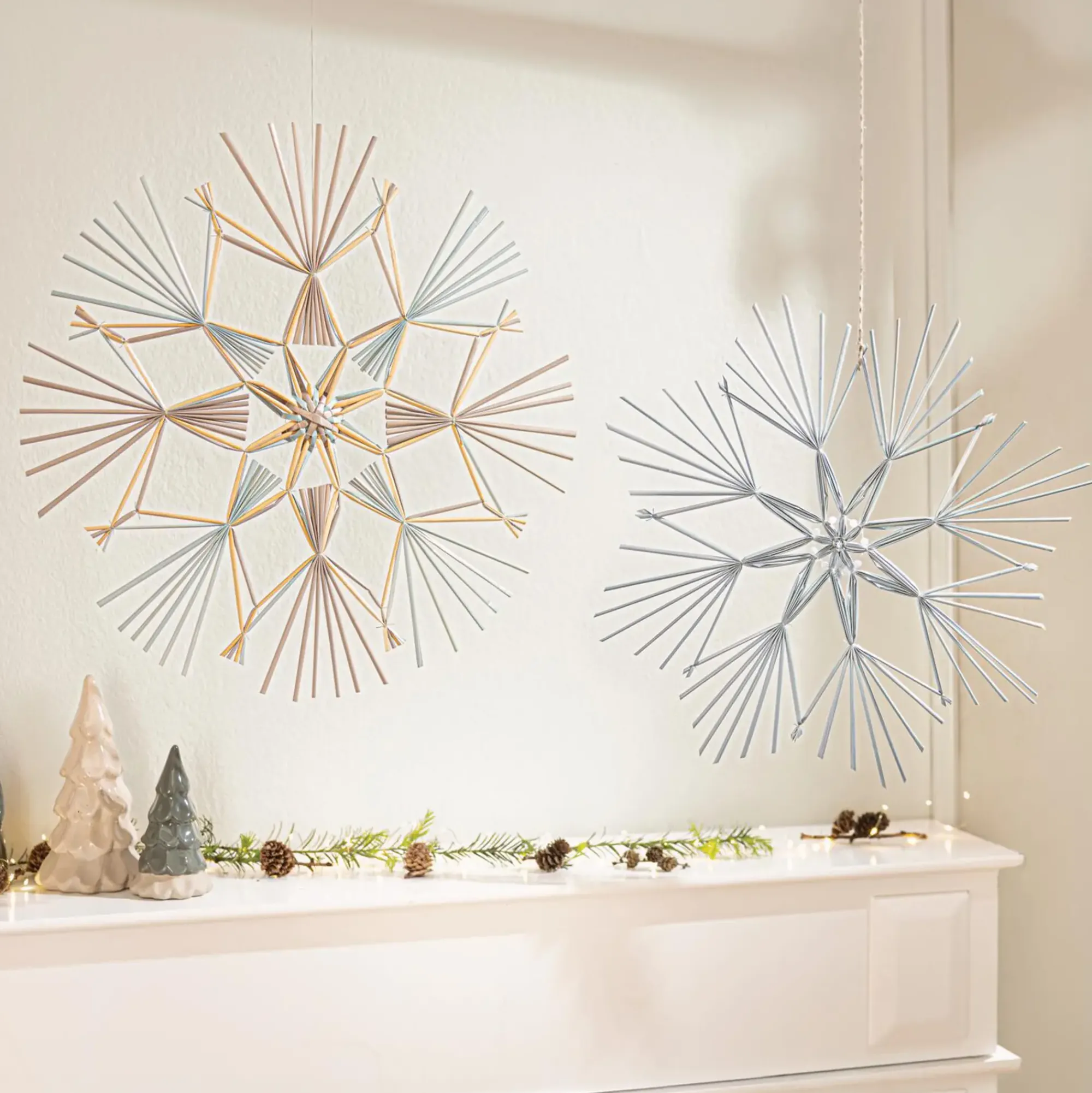 Dekohänger|Baumschmuck|Frank Handels GmbH & Co. KG Großer Strohstern "Eisblau", 2er Set