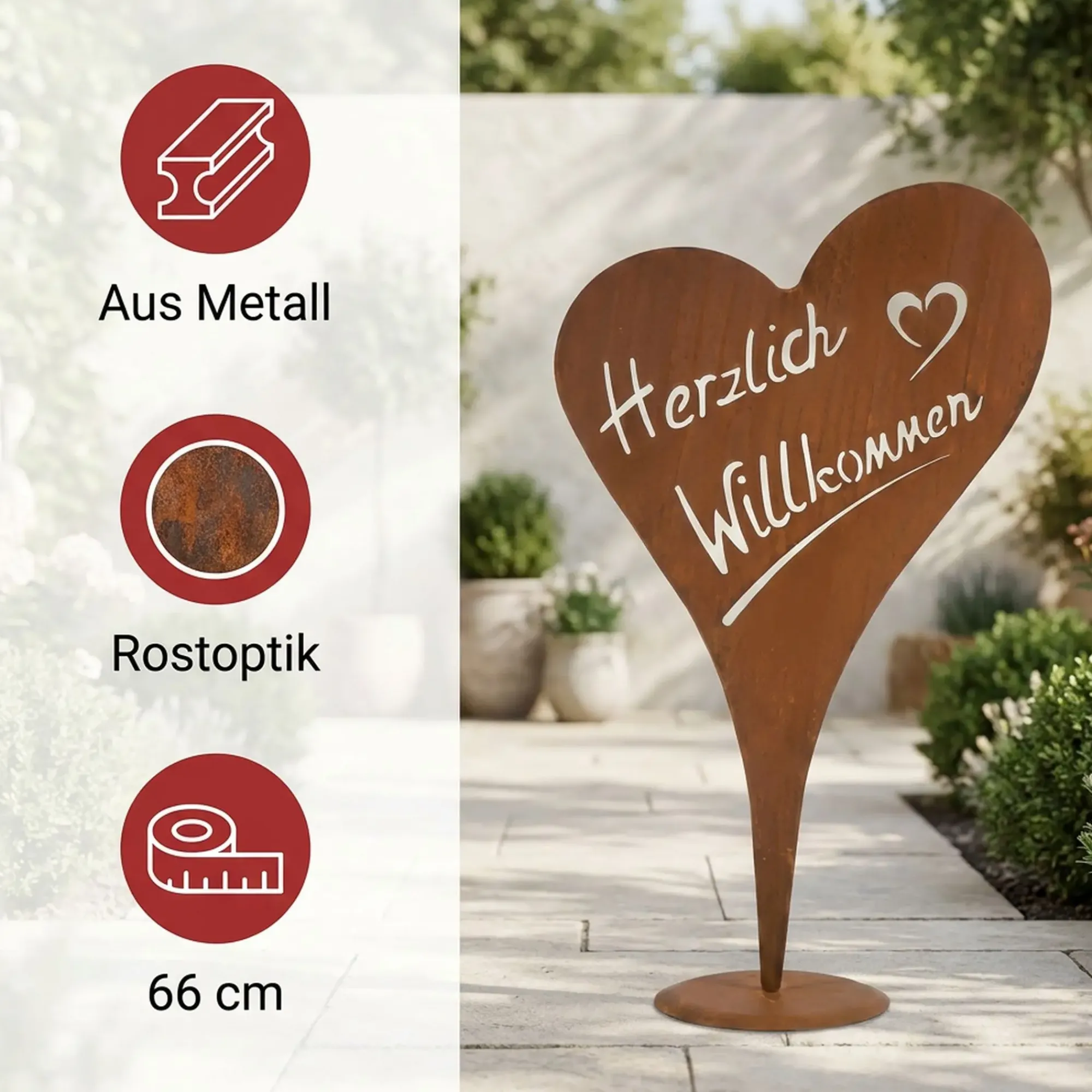 Gartendeko|Frank Handels GmbH & Co. KG Herz "Herzlich Willkommen"