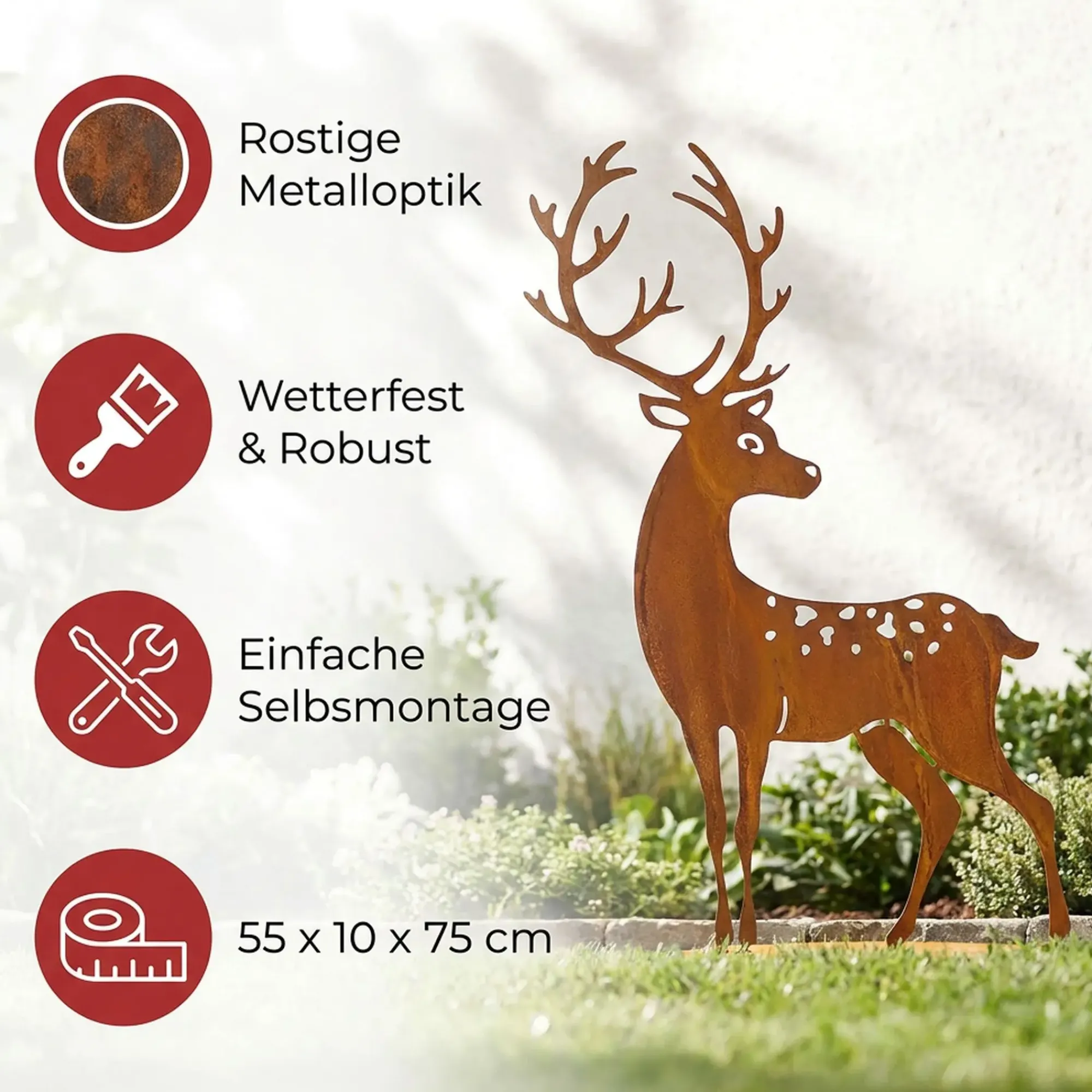 Figuren Für Den Garten|Chalet & Hütte|Frank Handels GmbH & Co. KG Hirsch "Rost", groß