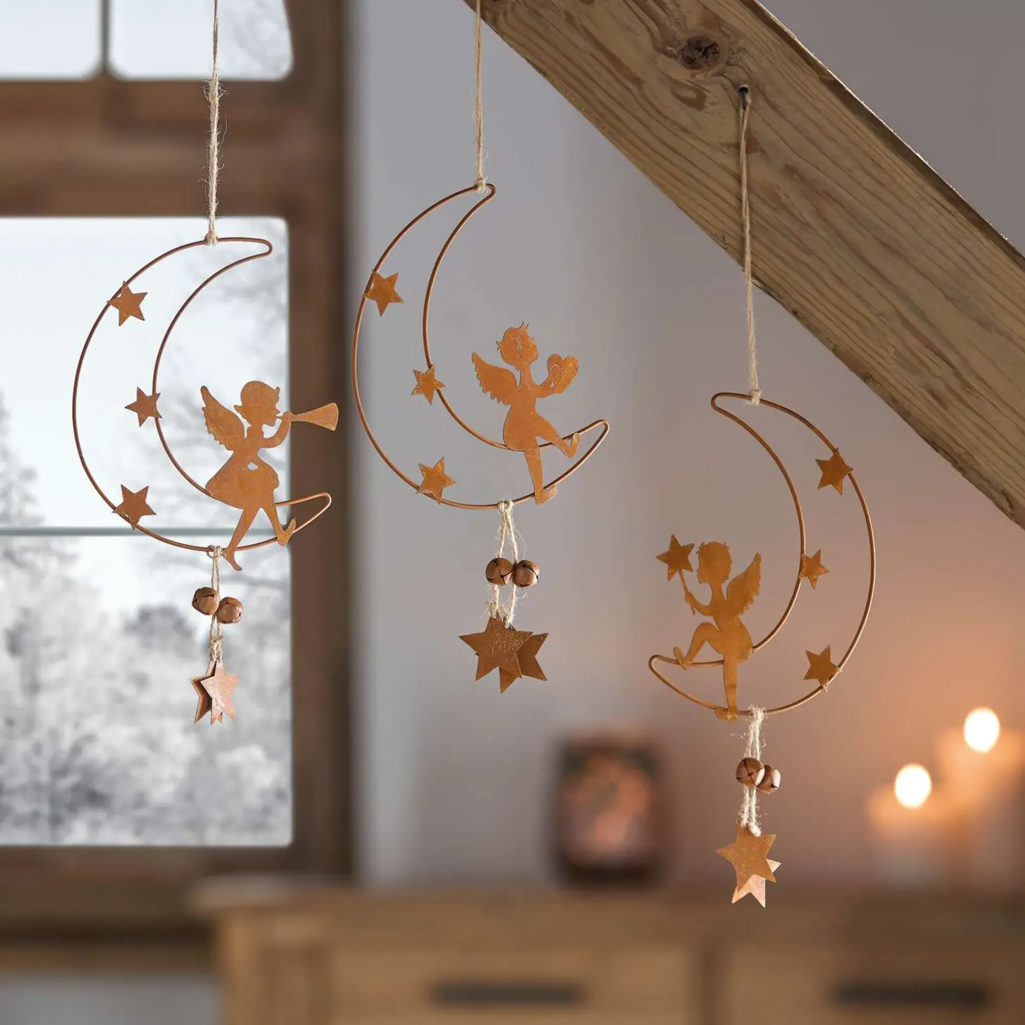 Dekohänger|Baumschmuck|Frank Handels GmbH & Co. KG Hänger "Engel auf Mond", 3er Set