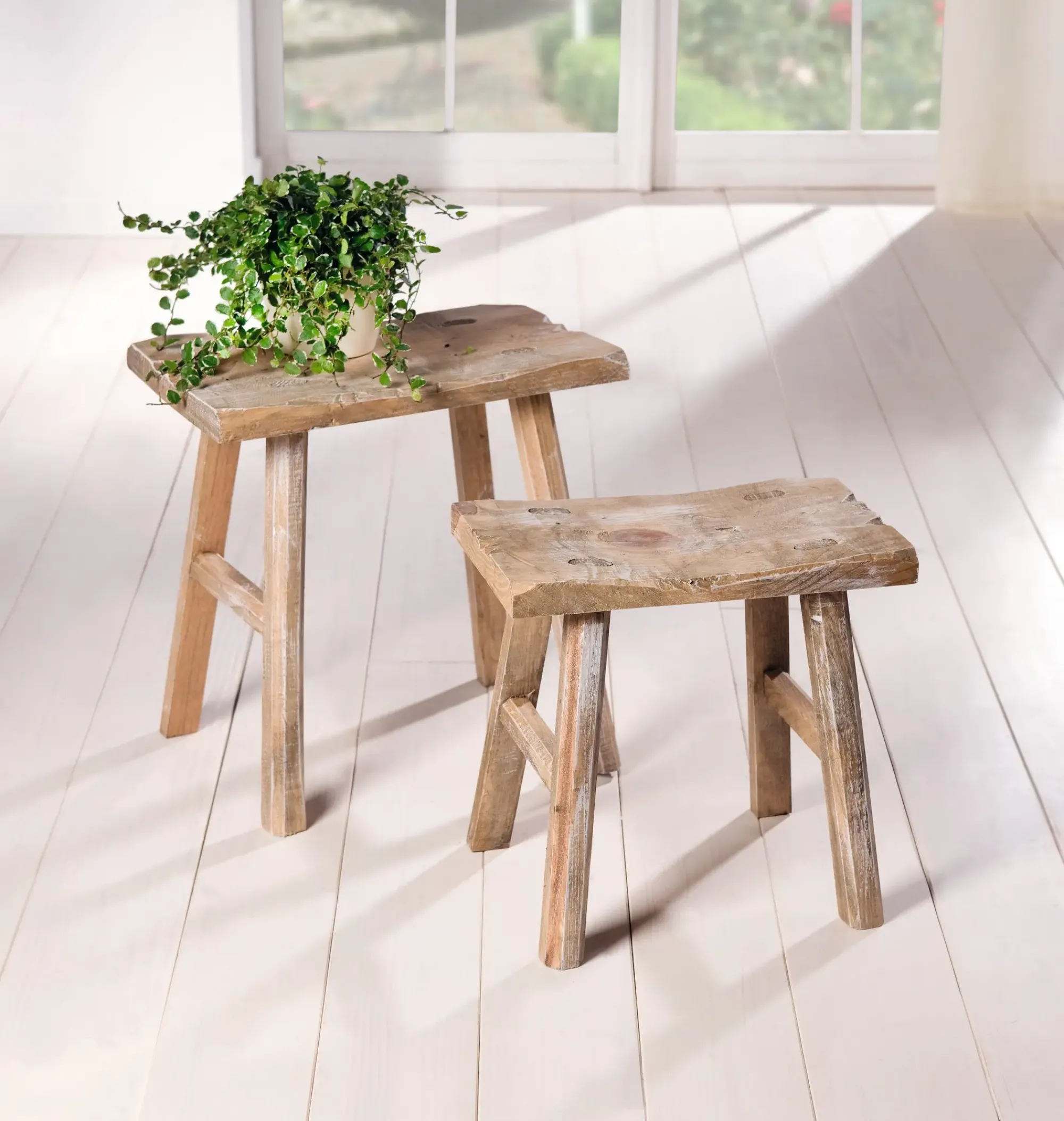 Herbstgarten|Hocker|Frank Handels GmbH & Co. KG Holzhocker "Rustikal", 2er Set