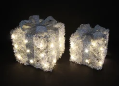 Weihnachtliche Led-Deko|Frank Handels GmbH & Co. KG LED-Geschenk "Silberglimmer", 2er Set