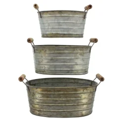 Pflanztöpfe|Frank Handels GmbH & Co. KG Metallwanne mit Holzgriffen, 3er Set