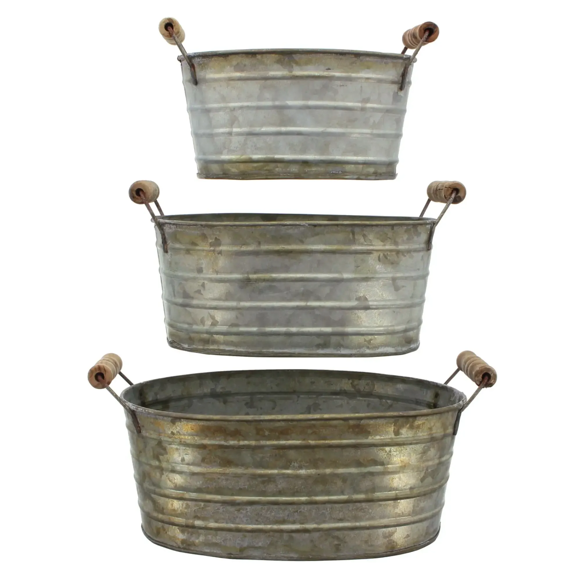 Pflanztöpfe|Frank Handels GmbH & Co. KG Metallwanne mit Holzgriffen, 3er Set