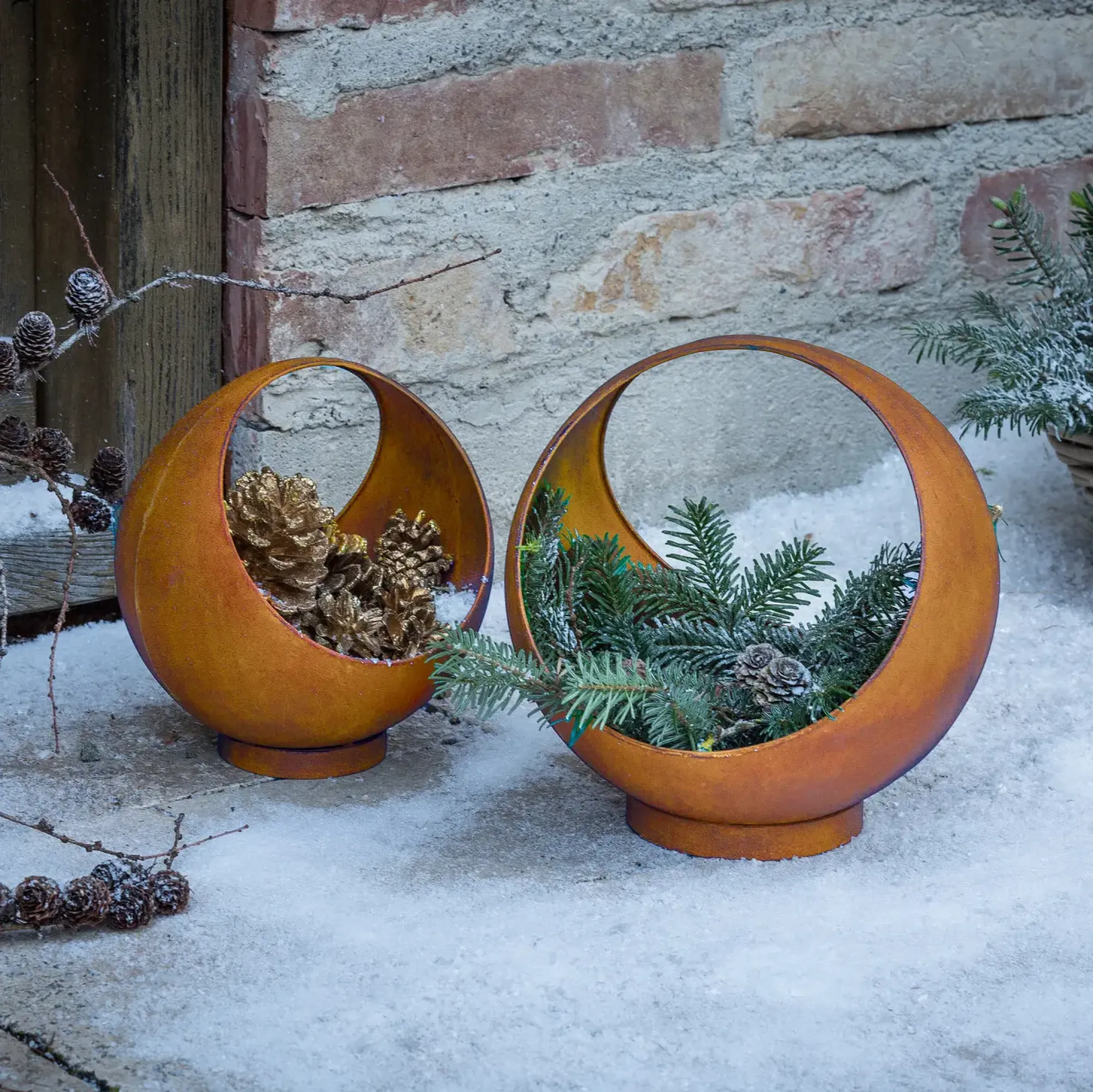 Pflanztöpfe|Weihnachtliche Gartendeko|Frank Handels GmbH & Co. KG Pflanzkugel "Rost", 2er Set