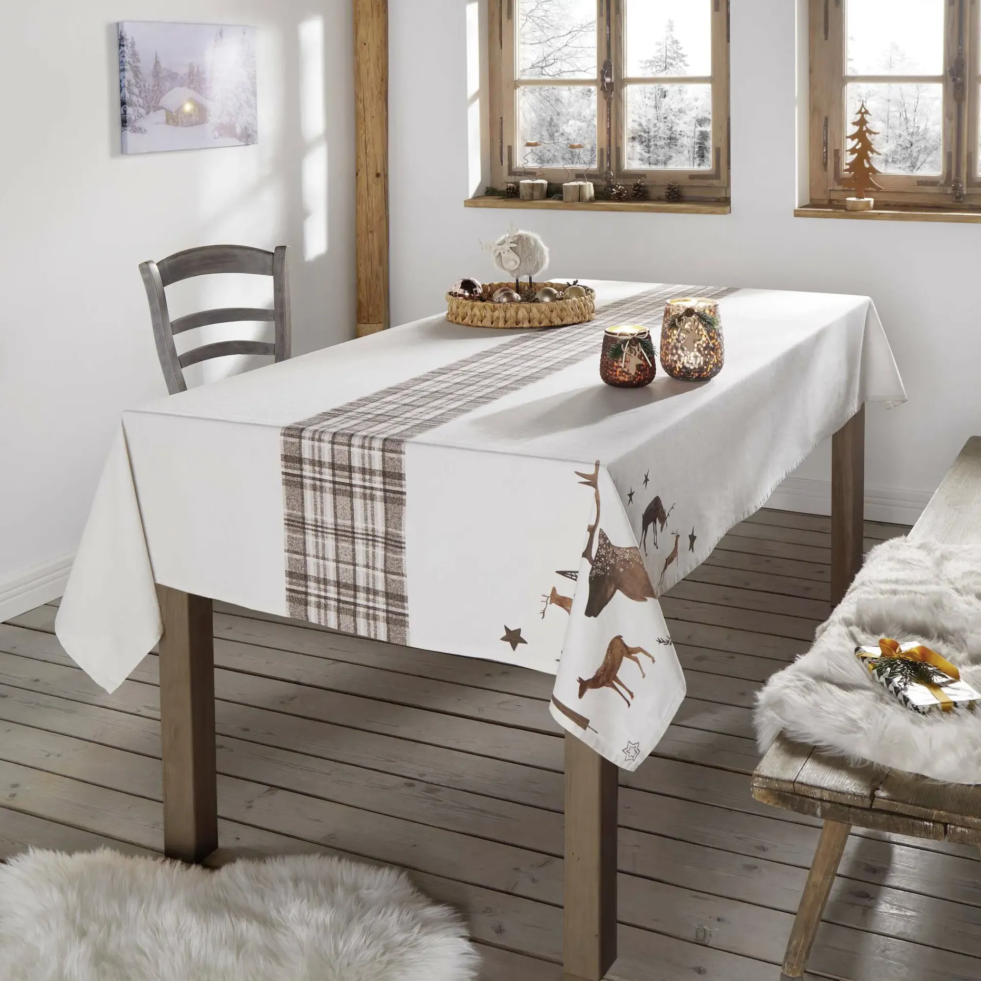 Weihnachtliche Tischwäsche|Frank Handels GmbH & Co. KG Tafeldecke "Sternen-Hirsch"