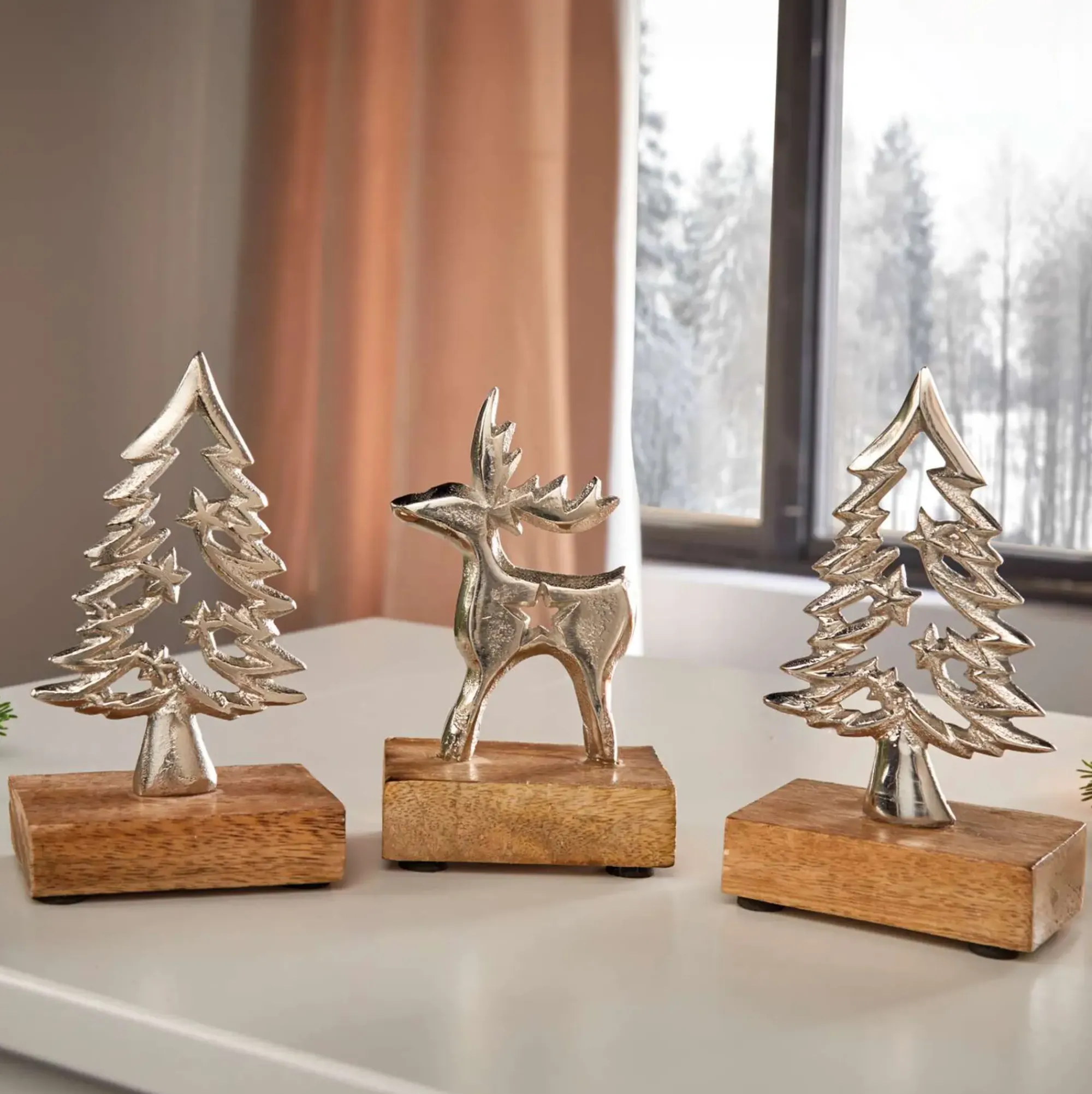 Weihnachtliche Dekofiguren|Tannenbäume|Frank Handels GmbH & Co. KG Weihnachtsdeko "Tannen & Rentier", 3er Set